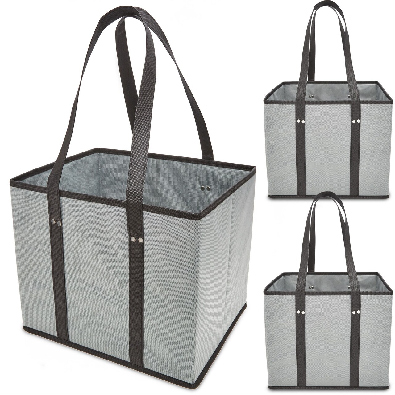 Reusable Shopping Bags, Collapsible Utility Tote Boxes (13x10x11 In, Grey, 3 Pack)